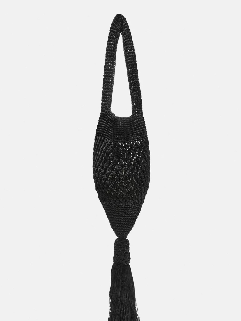 ZARA Black Woven Thread Tassel Shoulder Bag